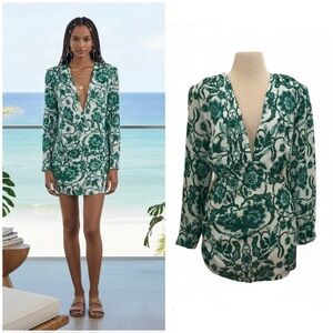 Rumer The Label Green Floral Bodhi Resort Long Sleeve Mini Dress Size Medium